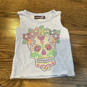 Sparkle by stoopher light blue tank top with skull design. Size 2.